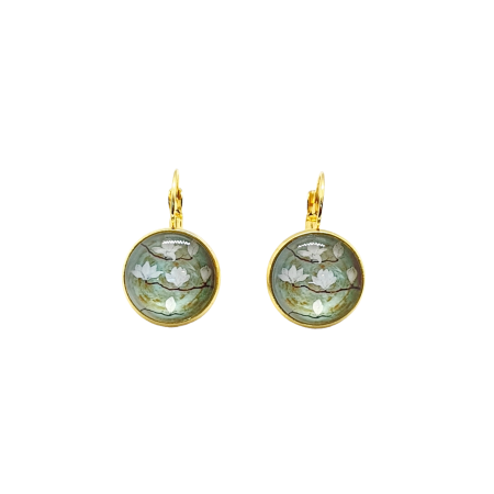 earrings steel gold white woter lilies